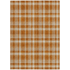 8' X 10' Orange and Ivory Plaid Washable Non Skid Indoor Outdoor Area Rug