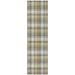 8' Runner Gray Yellow and White Plaid Washable Non Skid Indoor Outdoor Runner Rug