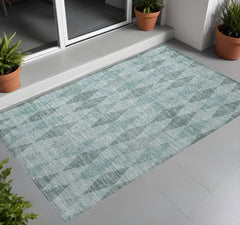 2' X 3' Teal Geometric Washable Non Skid Indoor Outdoor Area Rug