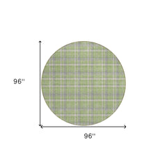 8' Round Green and Gray Round Plaid Washable Non Skid Indoor Outdoor Area Rug