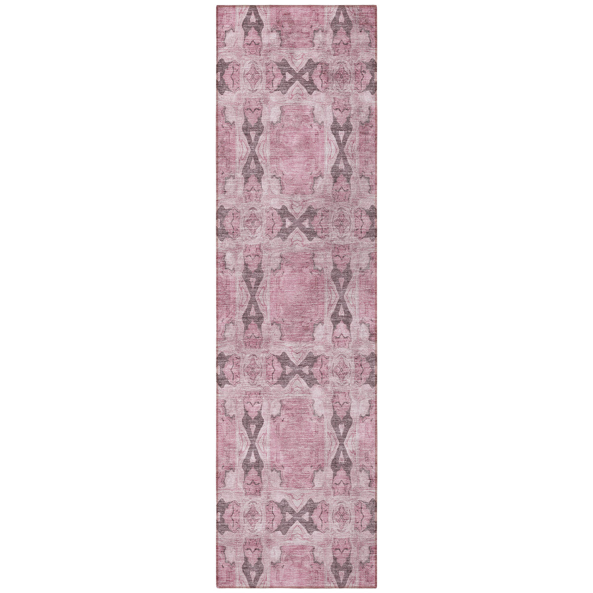 8' Runner Pink Floral Medallion Washable Non Skid Indoor Outdoor Runner Rug