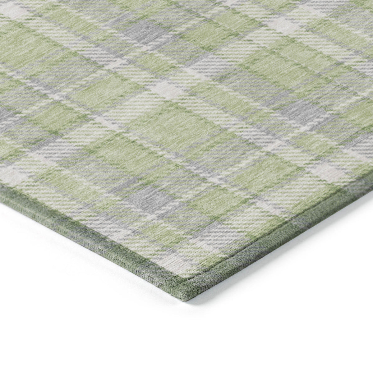 8' X 10' Green and Gray Plaid Washable Non Skid Indoor Outdoor Area Rug