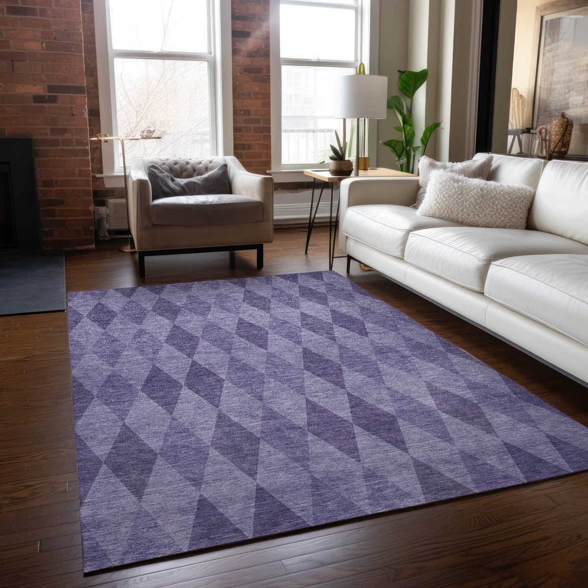 3' X 5' Purple Geometric Washable Non Skid Indoor Outdoor Area Rug