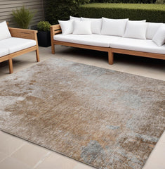 8' X 10' Brown and Off White Abstract Washable Non Skid Indoor Outdoor Area Rug