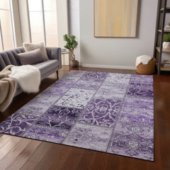 9' X 12' Purple Patchwork Washable Non Skid Indoor Outdoor Area Rug