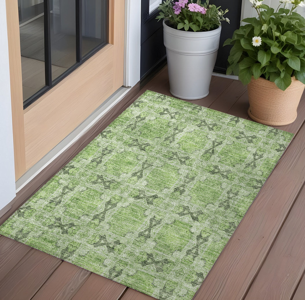 3' X 4' Green Floral Medallion Washable Non Skid Indoor Outdoor Area Rug