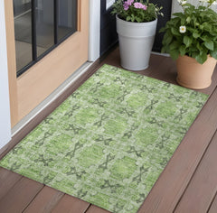 3' X 4' Green Floral Medallion Washable Non Skid Indoor Outdoor Area Rug