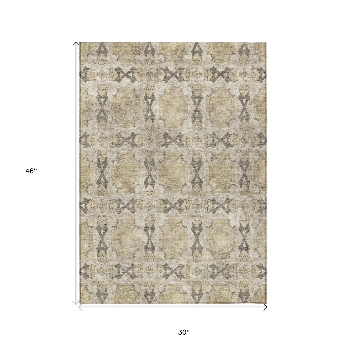 3' X 4' Beige and Gray Floral Medallion Washable Non Skid Indoor Outdoor Area Rug