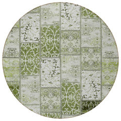 8' Round Green Round Patchwork Washable Non Skid Indoor Outdoor Area Rug