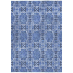 9' X 12' Denim Blue and Gray Floral Medallion Washable Non Skid Indoor Outdoor Area Rug
