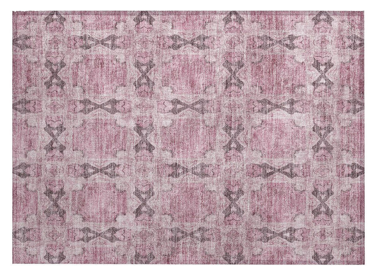 2' X 3' Pink Floral Medallion Washable Non Skid Indoor Outdoor Area Rug