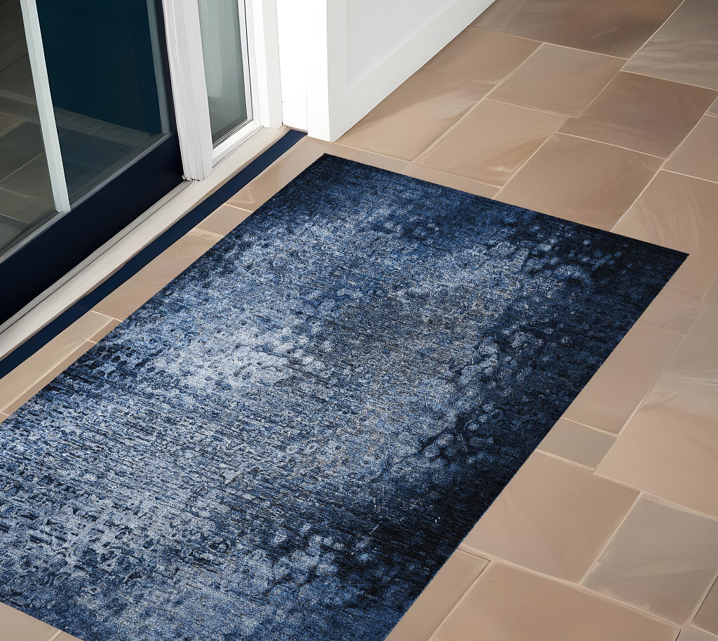 3' X 5' Blue Washable Non Skid Indoor Outdoor Area Rug