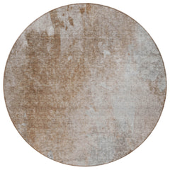 8' Round Brown and Off White Round Abstract Washable Non Skid Indoor Outdoor Area Rug