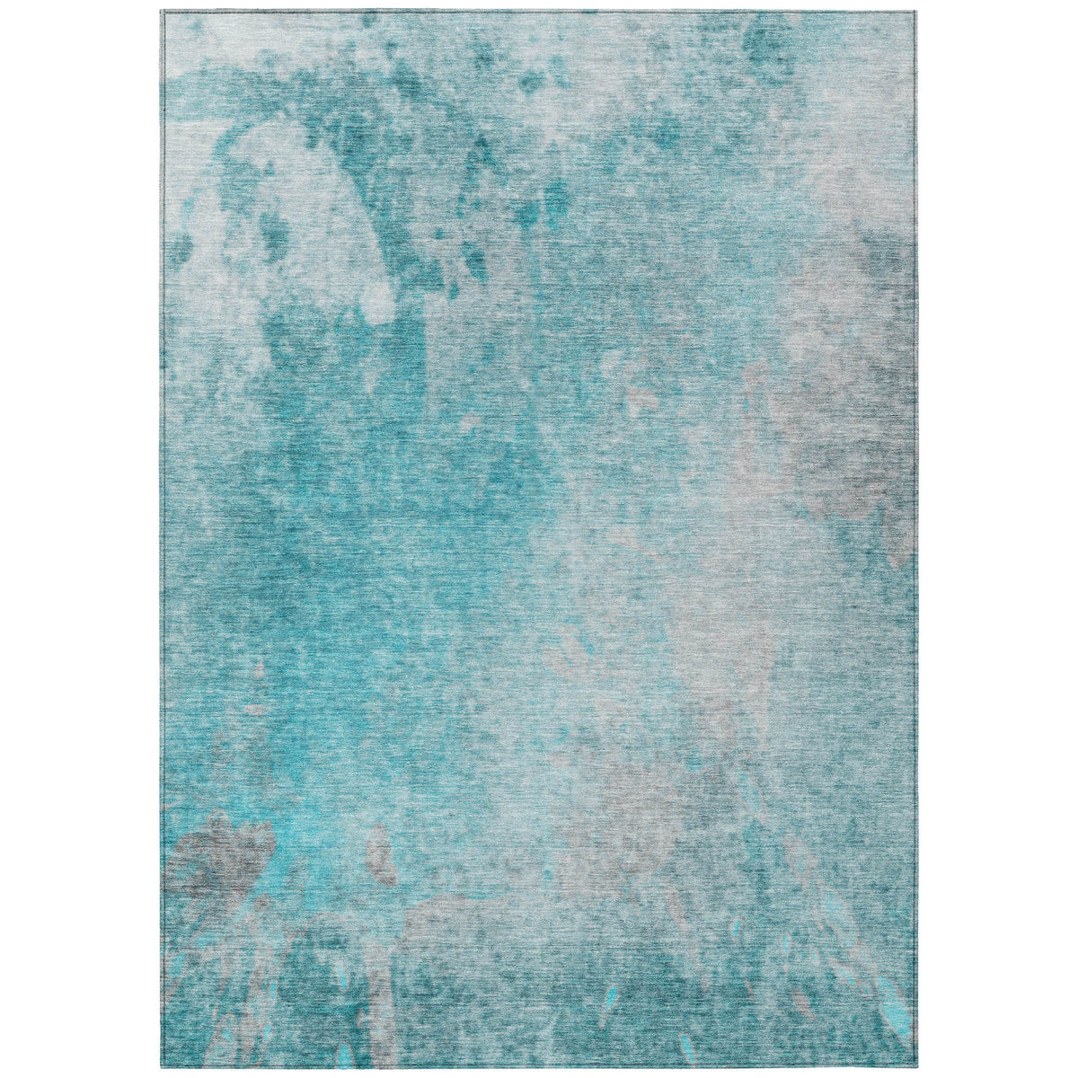 9' X 12' Teal Abstract Washable Non Skid Indoor Outdoor Area Rug