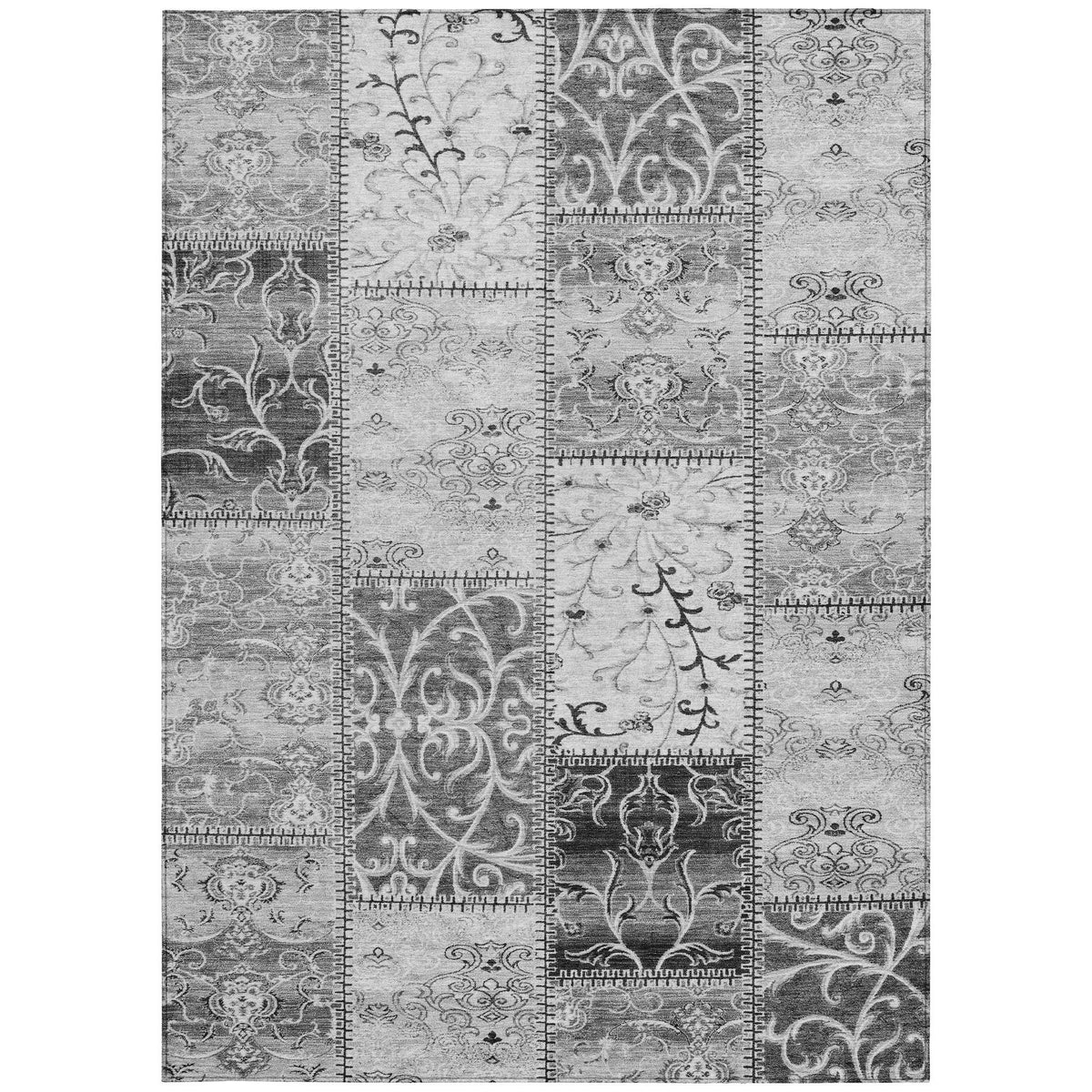 5' X 8' Gray Patchwork Washable Non Skid Indoor Outdoor Area Rug