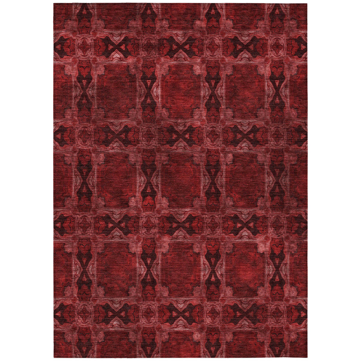 10' X 14' Burgundy and Black Floral Medallion Washable Non Skid Indoor Outdoor Area Rug