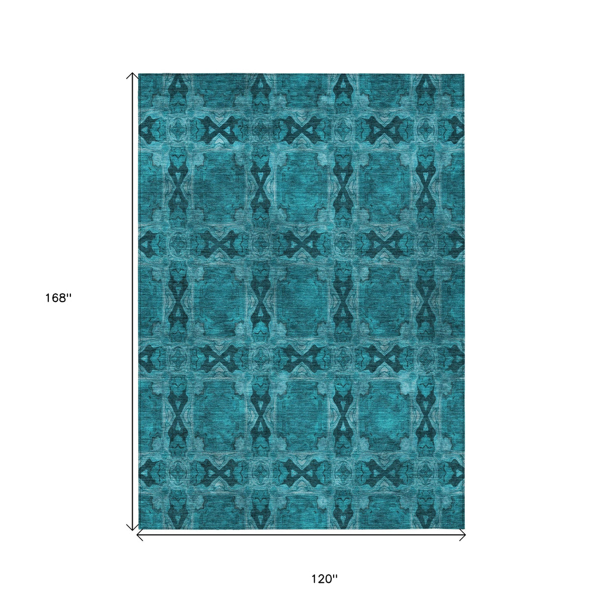 10' X 14' Teal Floral Medallion Washable Non Skid Indoor Outdoor Area Rug