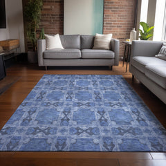 5' X 8' Denim Blue and Gray Floral Medallion Washable Non Skid Indoor Outdoor Area Rug
