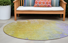 8' Round Blue Gold and Wheat Round Abstract Washable Non Skid Indoor Outdoor Area Rug