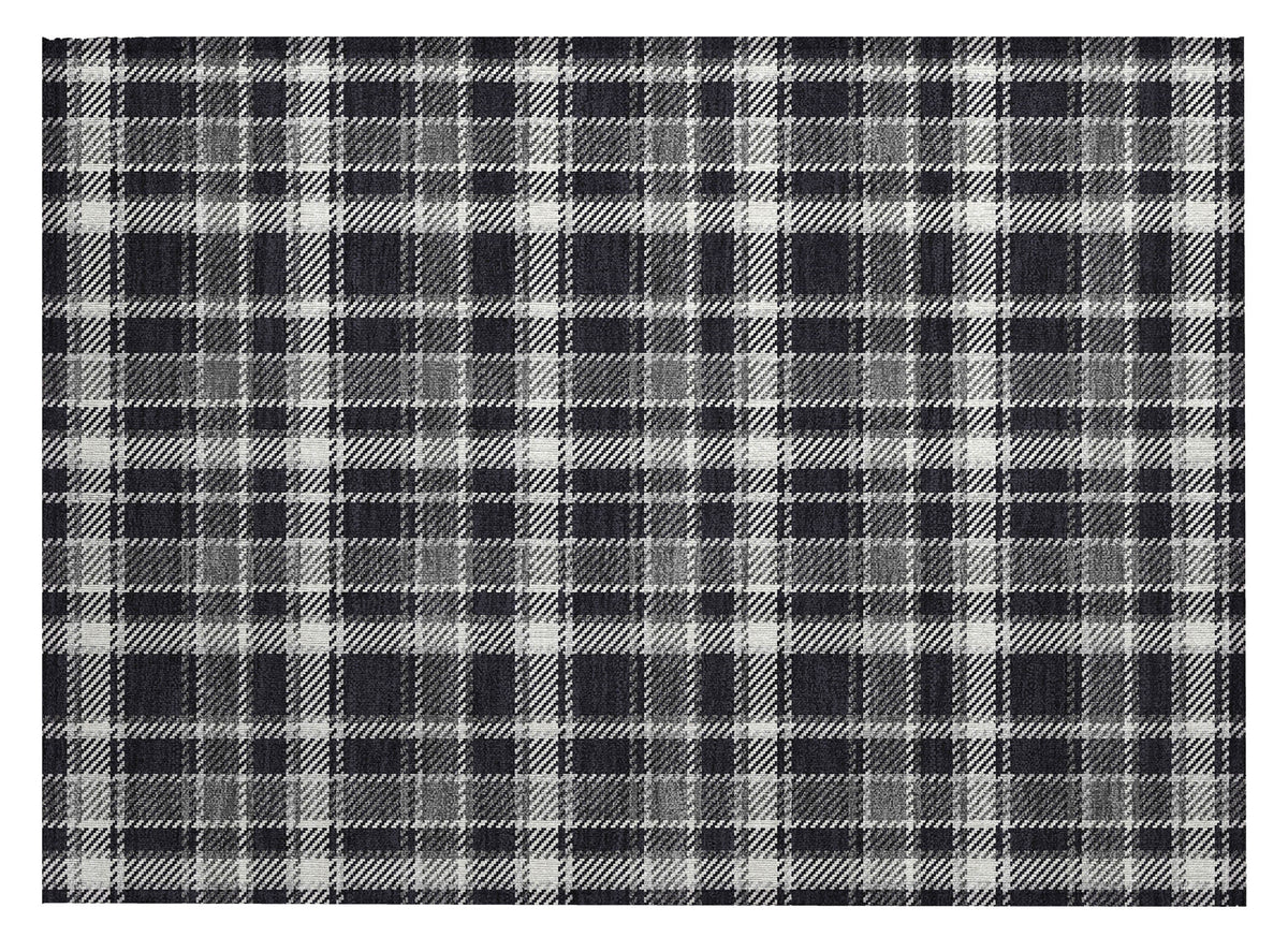 2' X 3' Black Gray and White Plaid Washable Non Skid Indoor Outdoor Area Rug