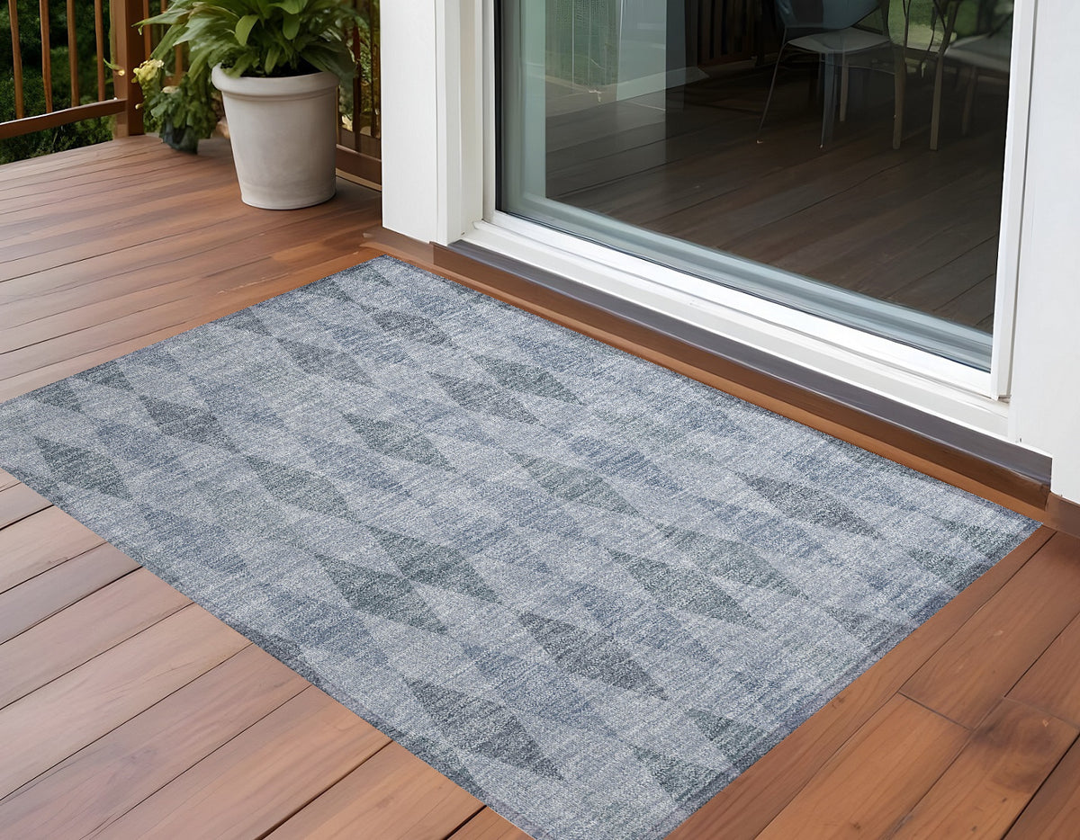 3' X 4' Denim Blue Geometric Washable Non Skid Indoor Outdoor Area Rug