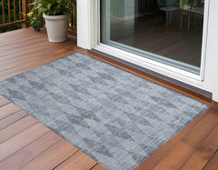 3' X 4' Denim Blue Geometric Washable Non Skid Indoor Outdoor Area Rug