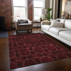 3' X 5' Burgundy and Black Floral Medallion Washable Non Skid Indoor Outdoor Area Rug