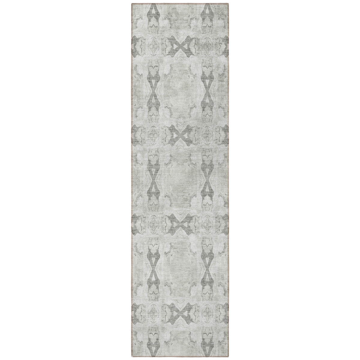 8' Runner Ivory and Gray Floral Medallion Washable Non Skid Indoor Outdoor Runner Rug