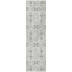 8' Runner Ivory and Gray Floral Medallion Washable Non Skid Indoor Outdoor Runner Rug