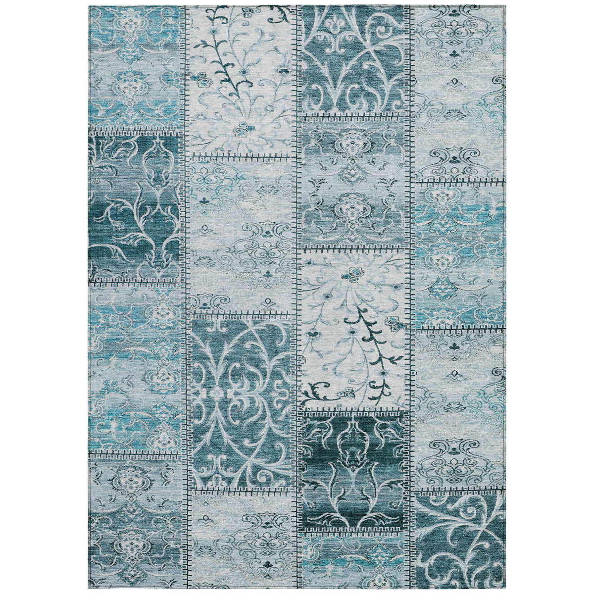 3' X 4' Teal Patchwork Washable Non Skid Indoor Outdoor Area Rug