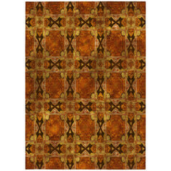 10' X 14' Orange and Rust Floral Medallion Washable Non Skid Indoor Outdoor Area Rug