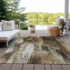 3' X 5' Chocolate Abstract Washable Non Skid Indoor Outdoor Area Rug