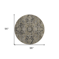 8' Round Taupe and Dark Taupe Round Oriental Washable Non Skid Indoor Outdoor Area Rug