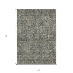 3' X 5' Brown and Black Oriental Washable Non Skid Indoor Outdoor Area Rug