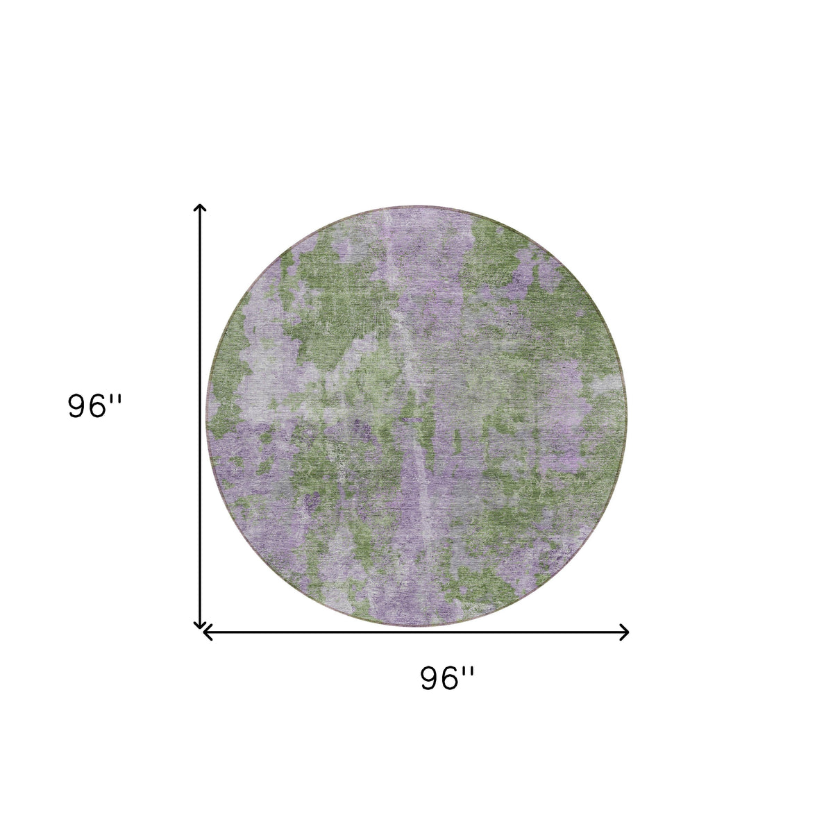 8' Round Green and Purple Round Abstract Washable Non Skid Indoor Outdoor Area Rug