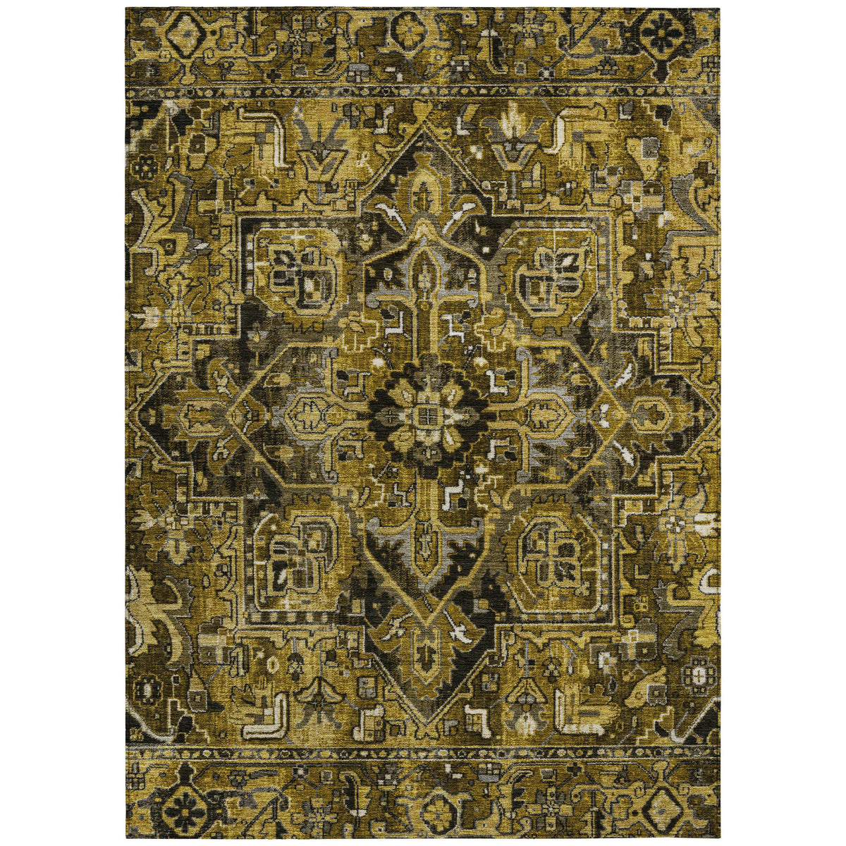 9' X 12' Coffee and Gray Oriental Washable Non Skid Indoor Outdoor Area Rug