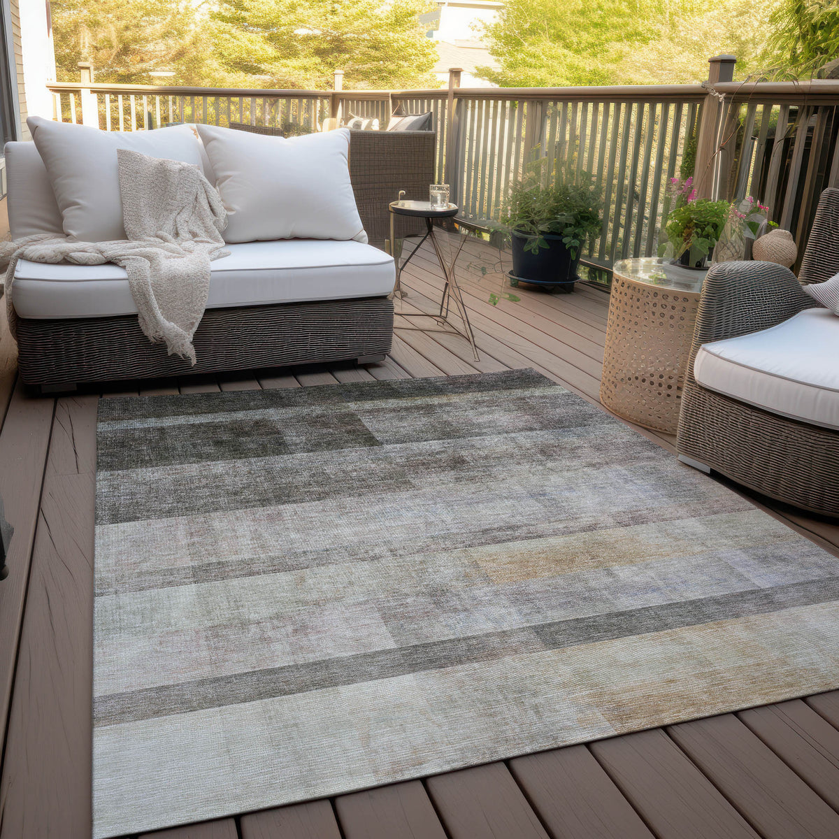 3' X 5' Brown Ombre Washable Non Skid Indoor Outdoor Area Rug