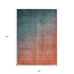 8' X 10' Gray and Red Orange Ombre Washable Non Skid Indoor Outdoor Area Rug