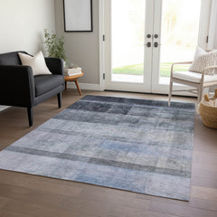 5' X 8' Navy and Gray Ombre Washable Non Skid Indoor Outdoor Area Rug