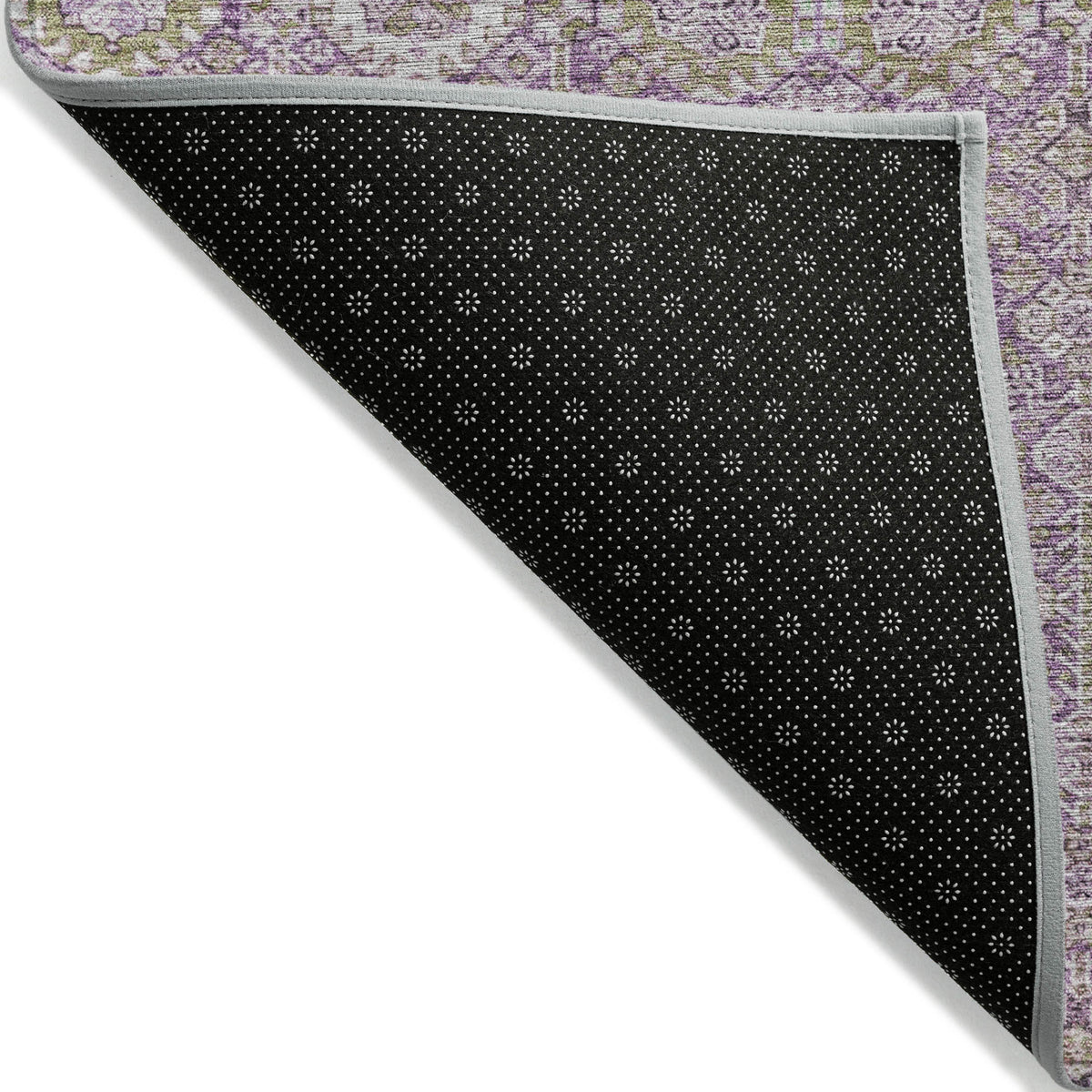 9' X 12' Lavender and Ivory Floral Washable Non Skid Indoor Outdoor Area Rug