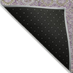 9' X 12' Lavender and Ivory Floral Washable Non Skid Indoor Outdoor Area Rug