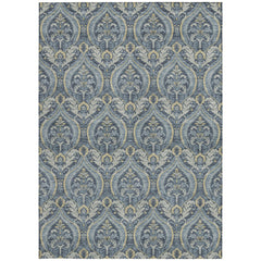 3' X 5' Blue and Cream Damask Washable Non Skid Indoor Outdoor Area Rug