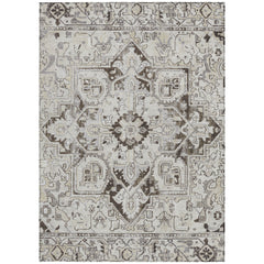 8' X 10' Ivory and Dark Brown Oriental Washable Non Skid Indoor Outdoor Area Rug