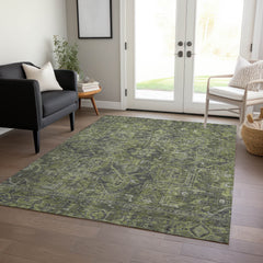 3' X 4' Moss Green and Gray Oriental Washable Non Skid Indoor Outdoor Area Rug