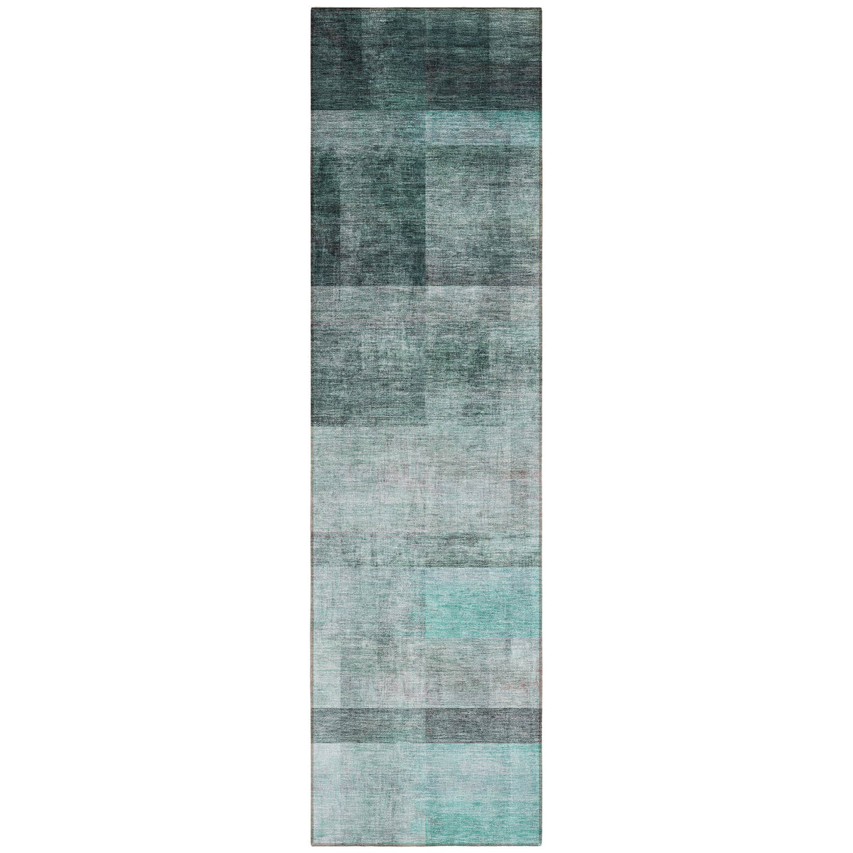 8' Runner Teal Ombre Washable Non Skid Indoor Outdoor Runner Rug