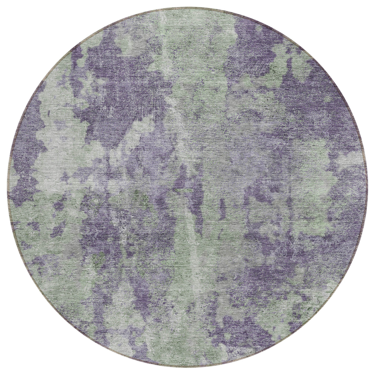 8' Round Purple and Green Round Abstract Washable Non Skid Indoor Outdoor Area Rug