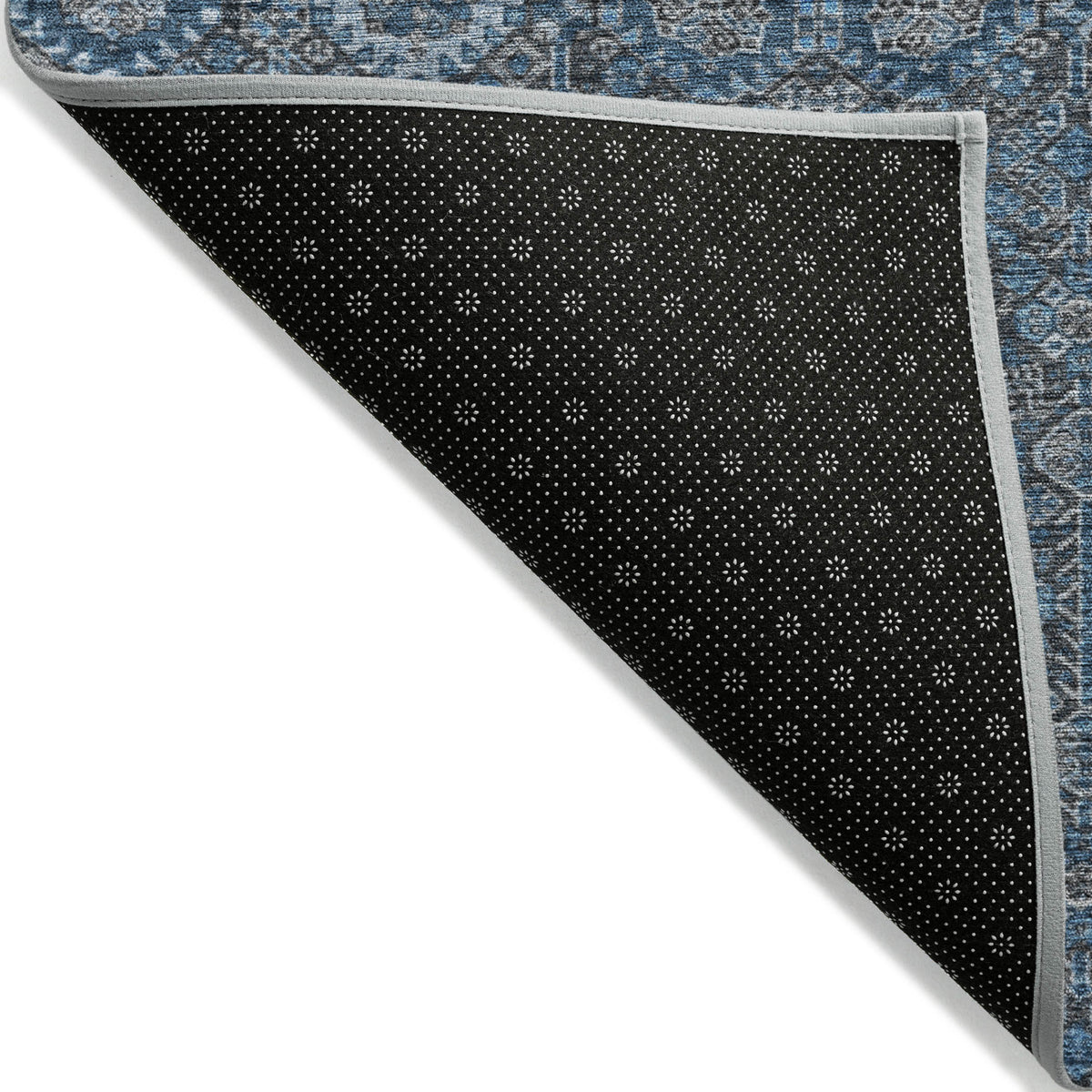 3' X 5' Blue and Black Floral Washable Non Skid Indoor Outdoor Area Rug
