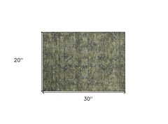 2' X 3' Moss Green and Gray Oriental Washable Non Skid Indoor Outdoor Area Rug