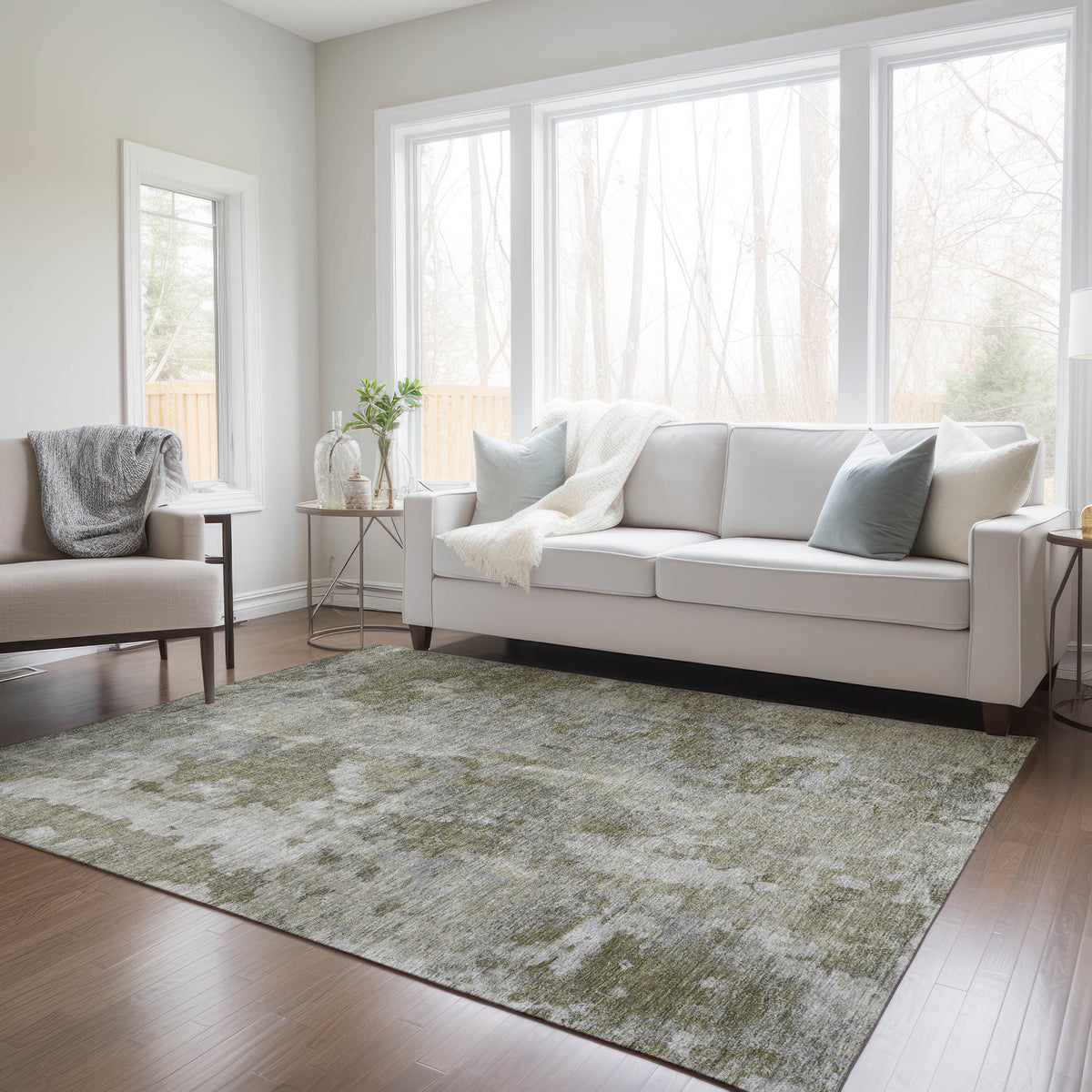 3' X 5' Green Abstract Washable Non Skid Indoor Outdoor Area Rug