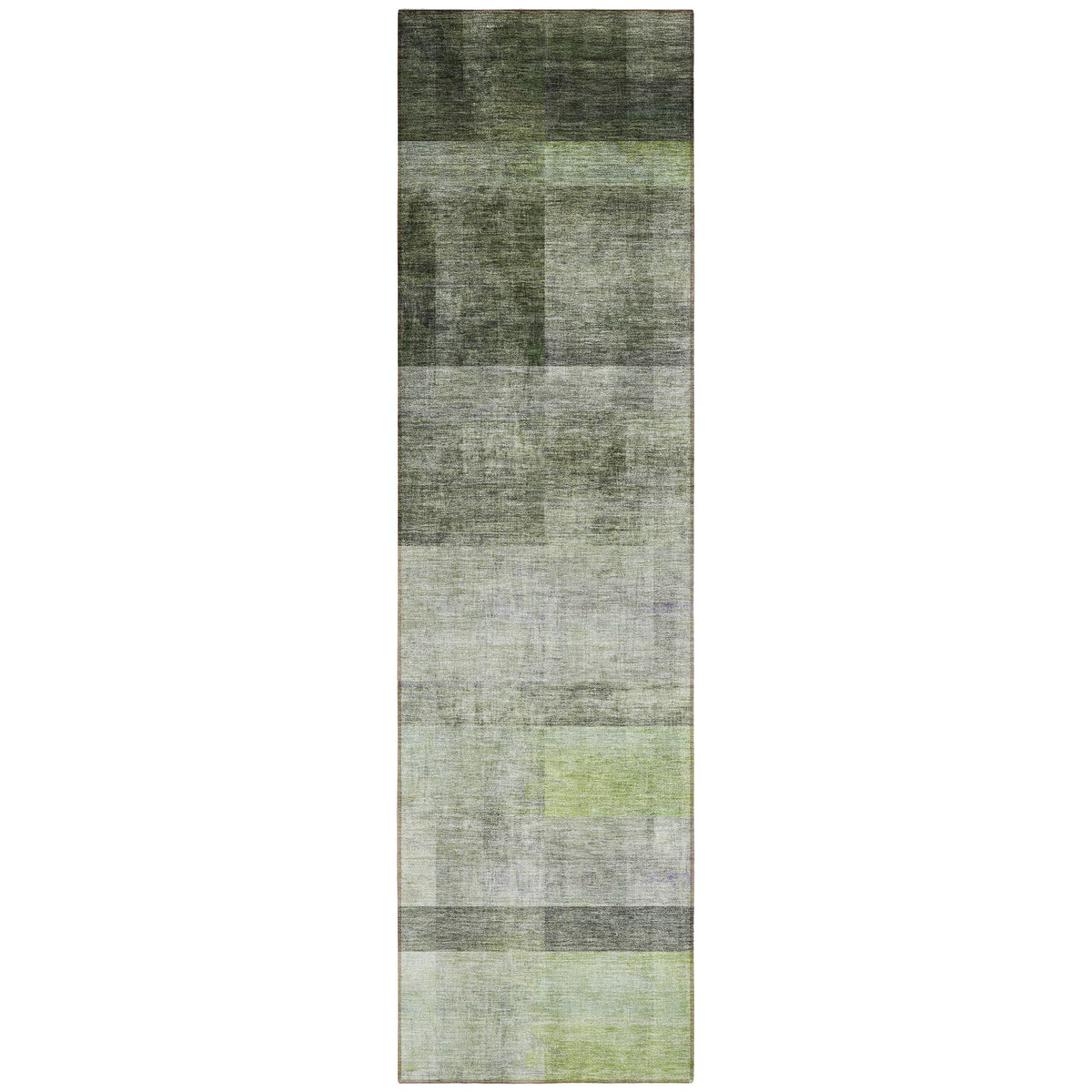 8' Runner Olive Green Ombre Washable Non Skid Indoor Outdoor Runner Rug